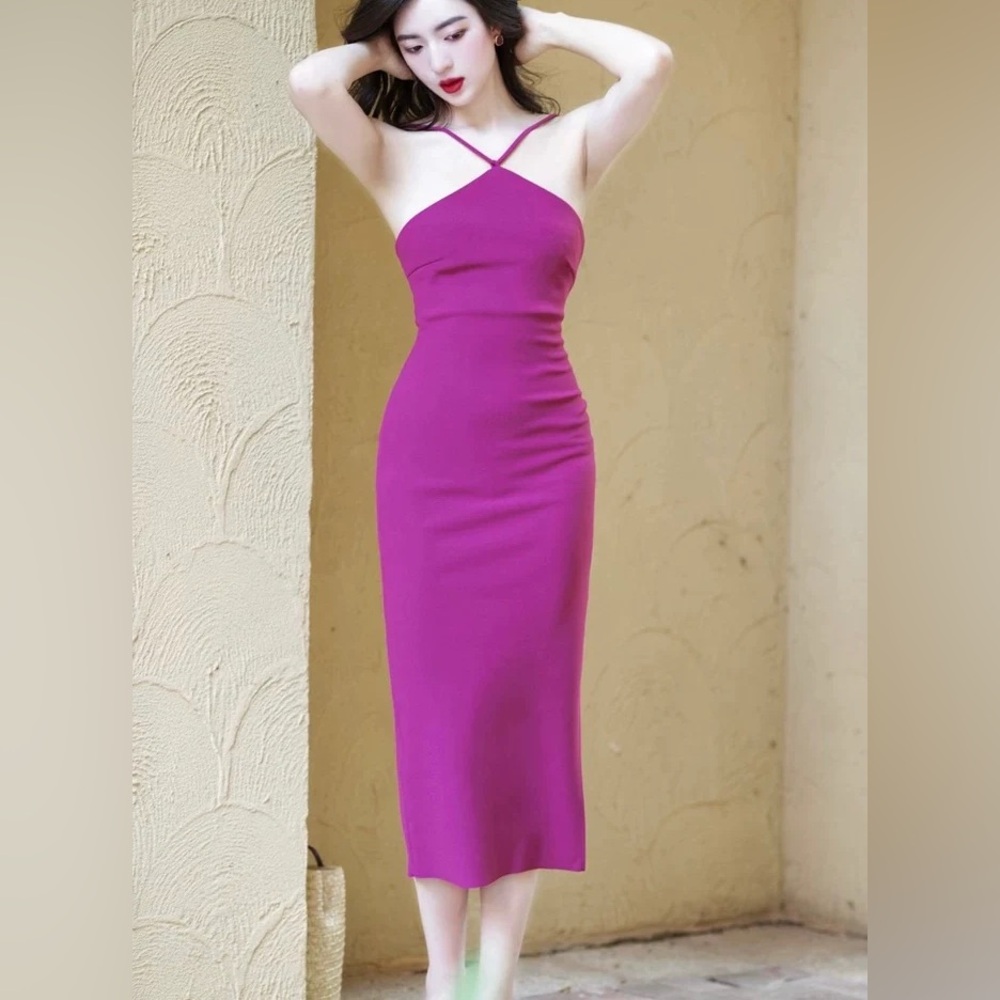 Vibrant Purple Halter Dress